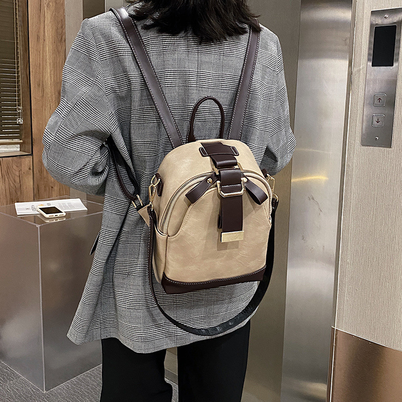 New Ladies Stitching Backpack Soft Leather