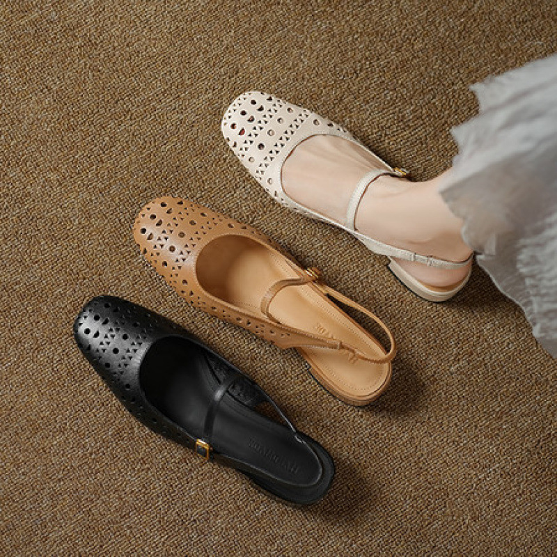 Womens Hollowed-out Perforated Shoes Genuine Leather Strappy Versatile Sandals