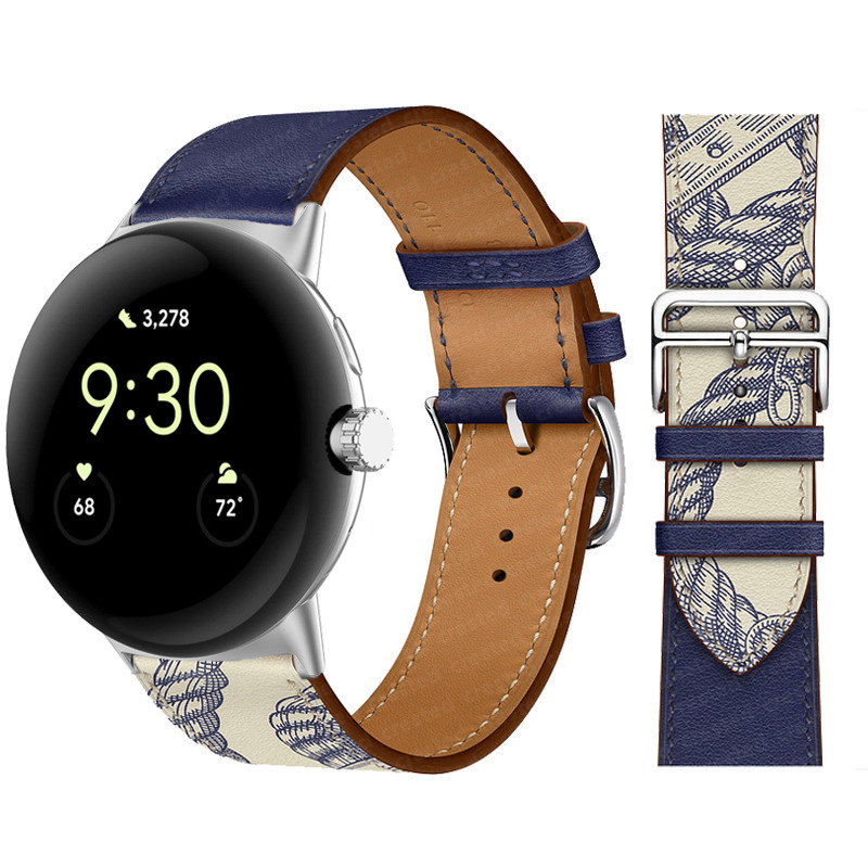 Applicable To Google Watch Microfiber PU Leather Contrast Color Strap