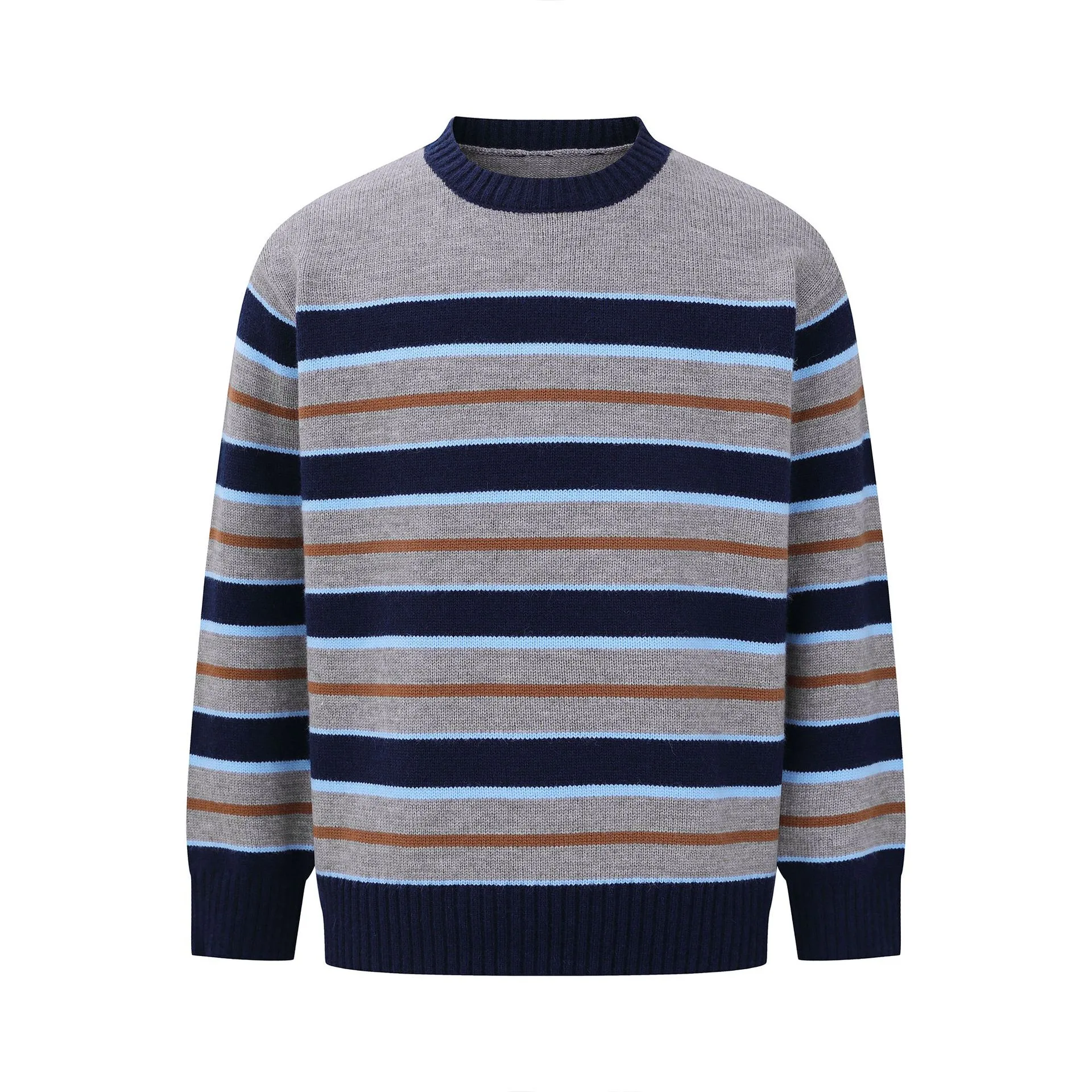 Striped Sweater Unisex Color-blocked Loose Fit Crewneck Knitwear Pullover