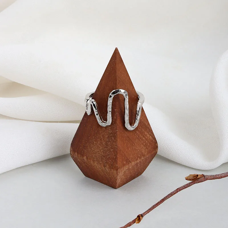 FashionSilver Color Exquisite Jewelry Electrocardiogram Open Asymmetry Sliver Love Ring For Women Trendy