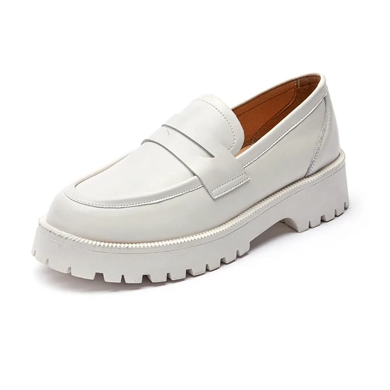 Ladies Loafers Genuine Leather British Style Platform Women's Shoes Large Size Fashion Girls Spring Shoes