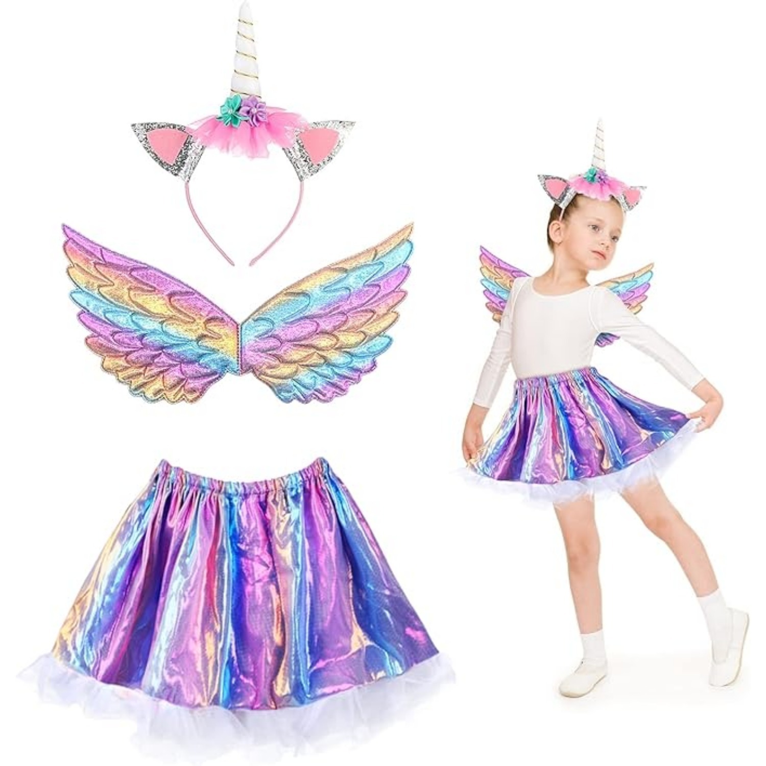 -Party Gifts: Purple Unicorn Costume, Sheer Dress, Sparkly Christmas Headband, Carnival Role-Playing Birthday Party