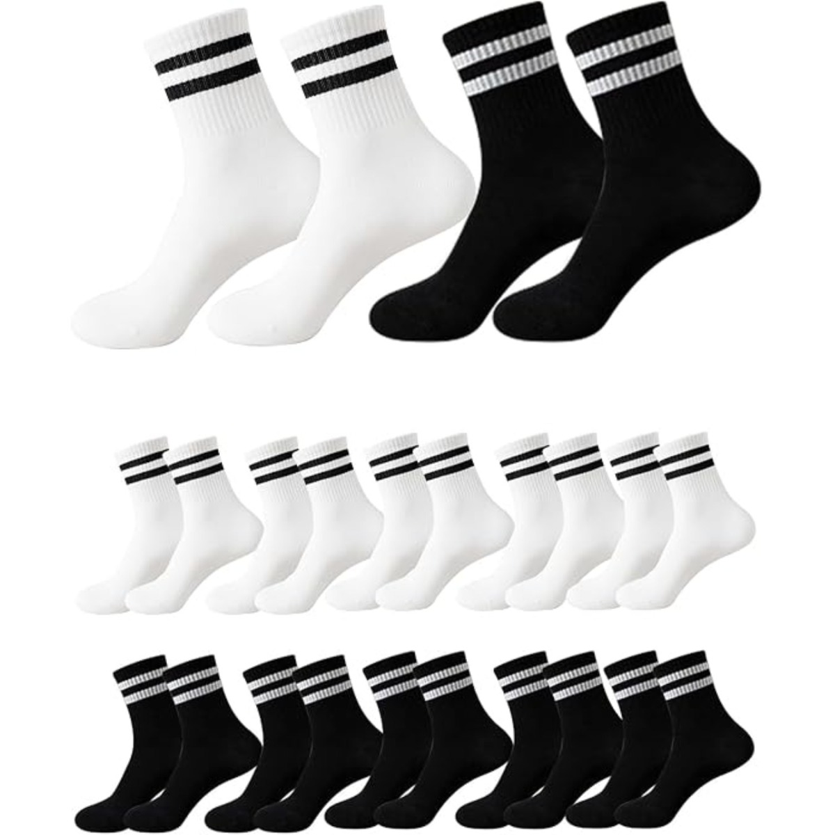 10 Pairs Of Sports Socks For Women And Men: Striped Soccer Socks, Black And White Cozy Socks; Breathable Running Socks, Sports Socks For Sports, Tennis, Work, Party Gifts, And Party Accessories Set