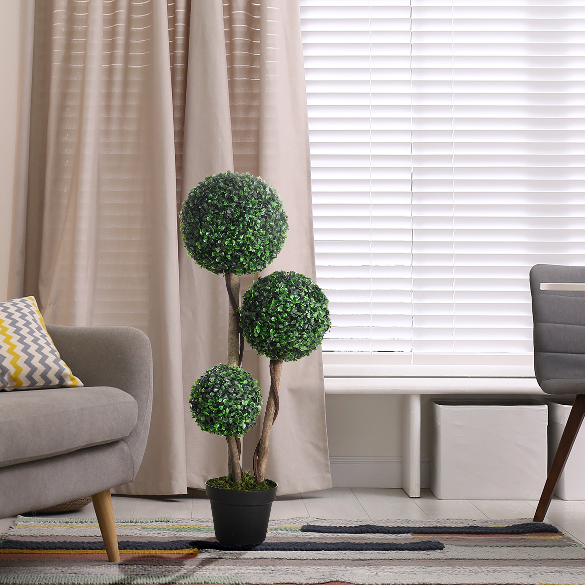 35.5" Artificial Plant for Home Decor Indoor & Outdoor Fake Plants Artificial Tree in Pot, Ball Boxwood Topiary Tree for Home Office, Living Room Decor, Set of 2, Green