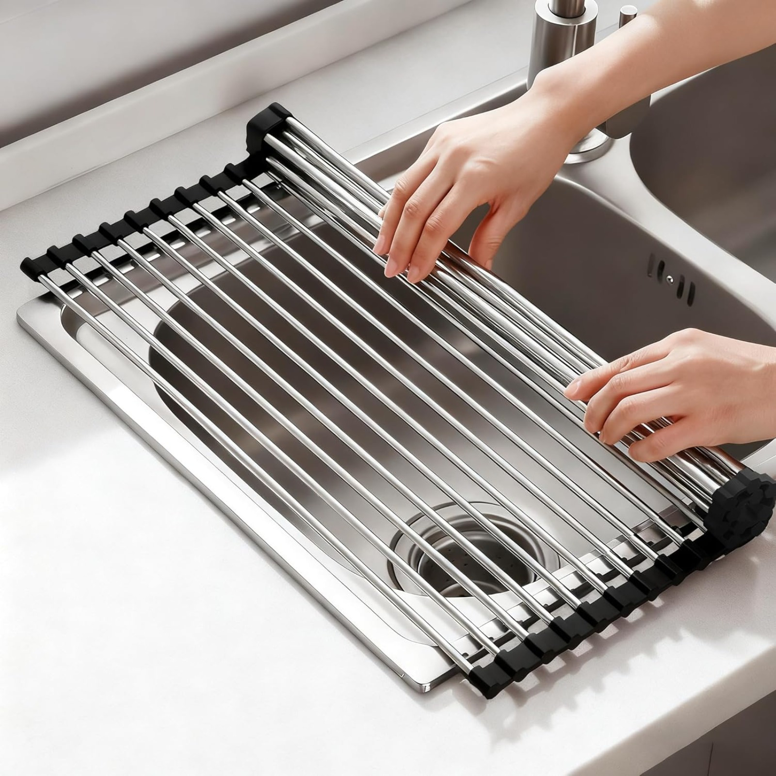 1 Dish Rack, 43x35 Cm, Black, Stainless Steel, 18 Tubes, For Sink & Kitchen Countertop—Party Accessories Set