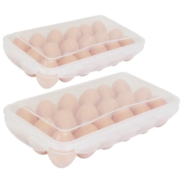 2Pcs Egg Holder Stackable Plastic Egg Storage Box Egg Rack For Refrigerator With 18 Cavity Per Container Dishwasher Safe