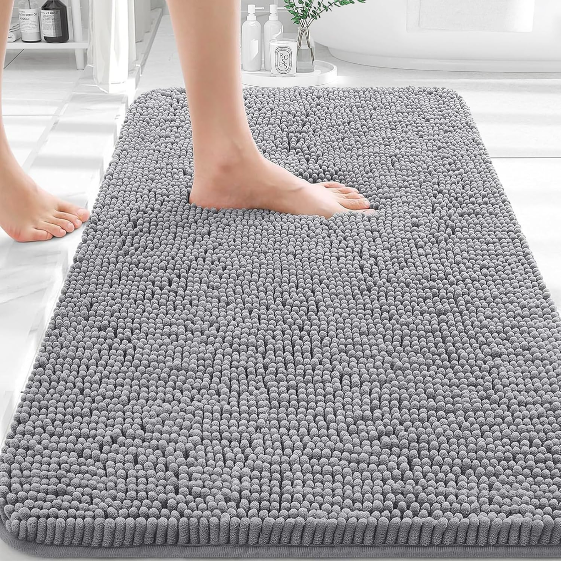 Bathroom Rugs Extra Soft Absorbent Chenille Bath Rugs Rubber Backing Quick Dry Machine Washable Bath Mats For Bathroom Floor Tub And Shower Home Decor Accessories Grey