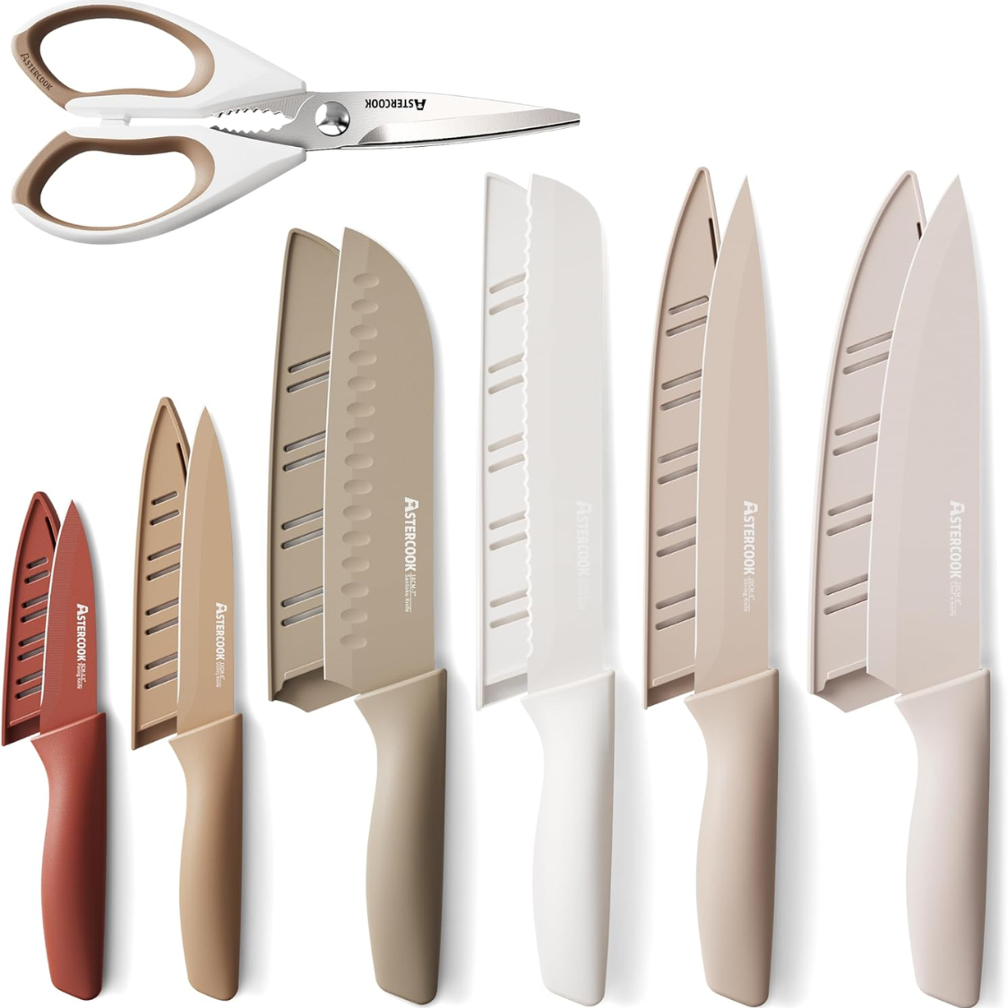 13 Pieces Kitchen Knives Set With Healthy Anti Rust Coating Dishwasher Safe Stainless Steel Chef Knife Sets With 6 Blade Guards