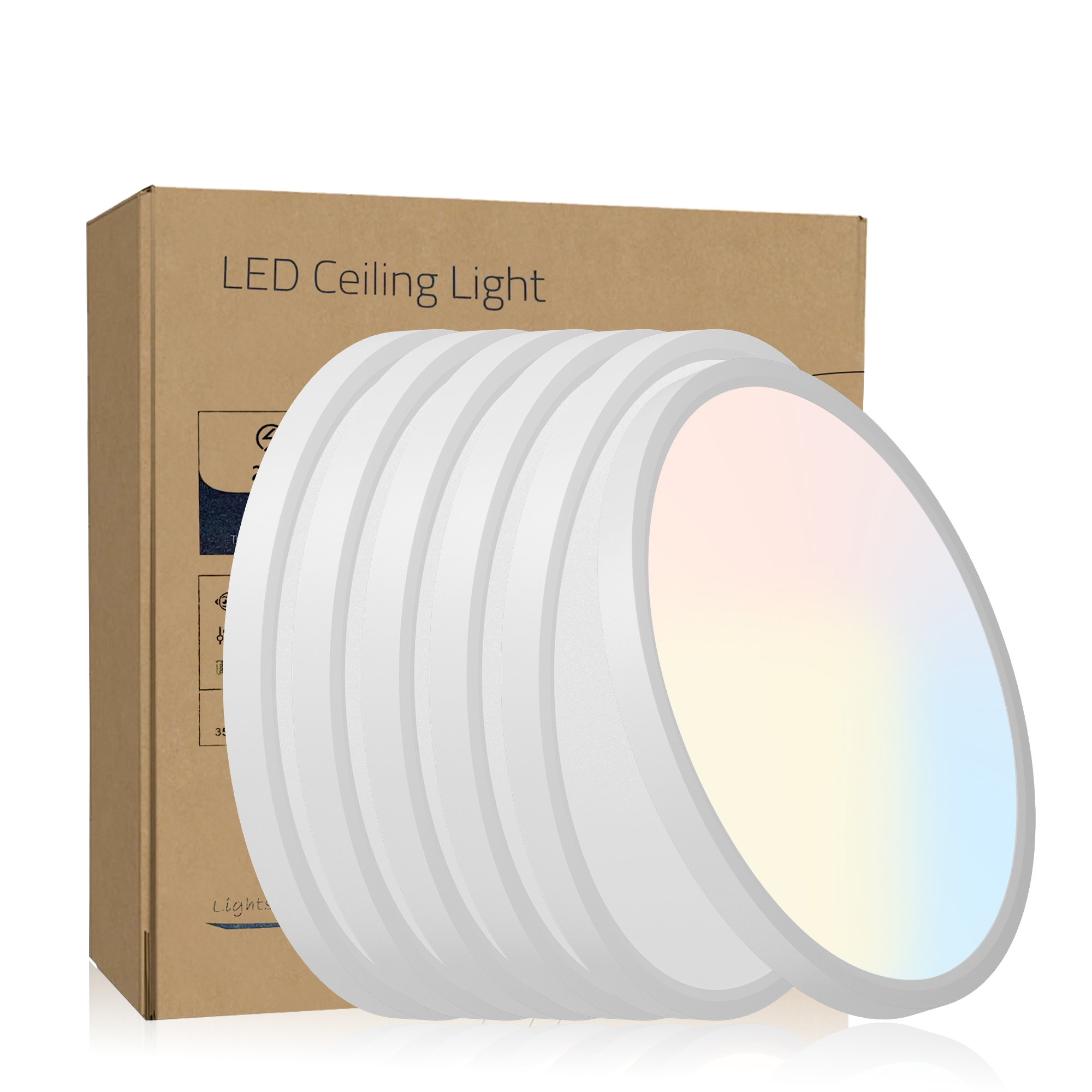6PK 12 In. LED Flush Mount Ceiling Light Fixture - 2880 Lumens, 5 CCT 2700K-3500K-40000K-5000K-6500K, Round Color Selectable Panel Light, Dimmable, Suitable For Bathroom Or Shower