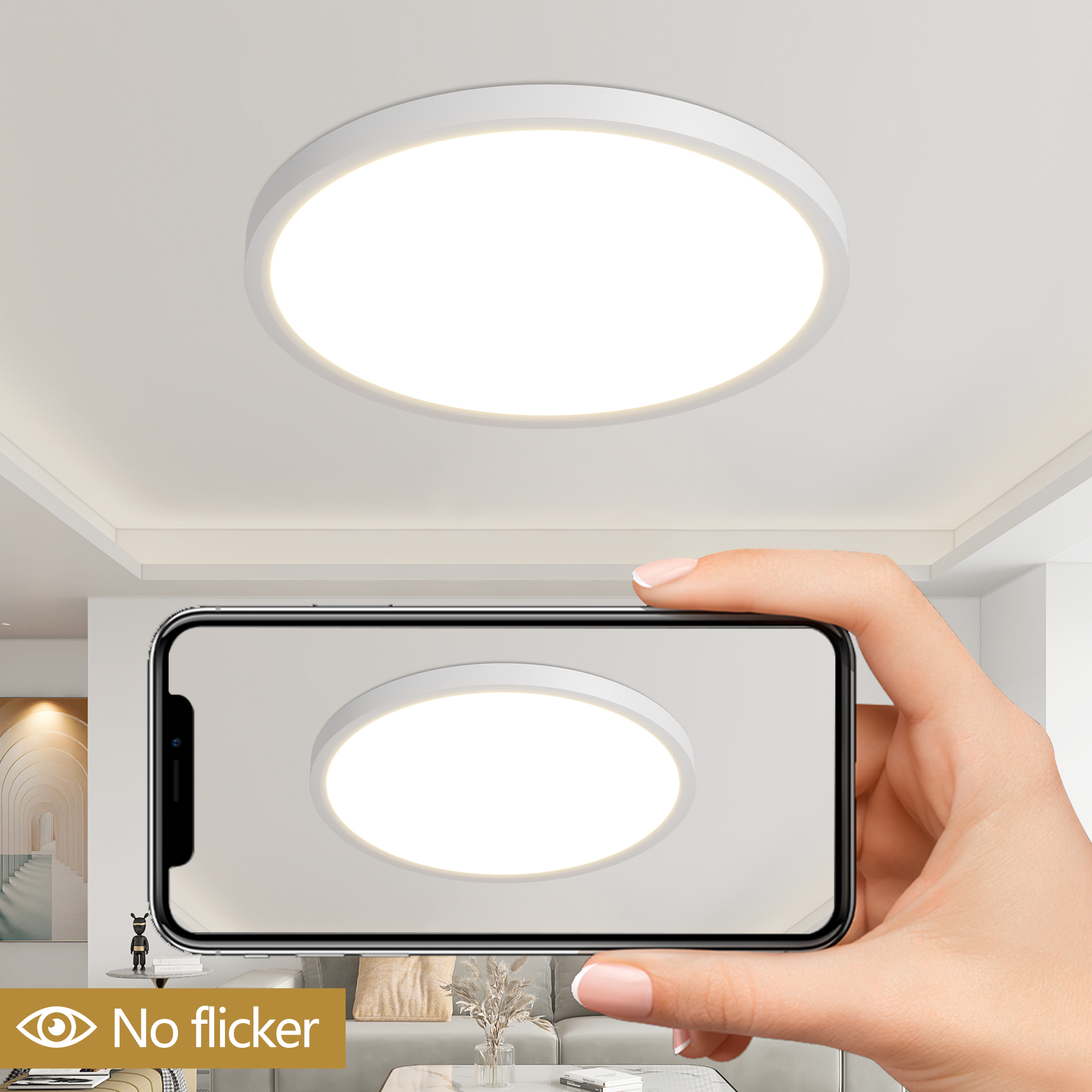 16inch Flush Mount Ceiling Light, 32W 3520LM 5CCT Selectable, Dimmable LED Ceiling Light Fixture For Kitchen Bedroom Living Room, Modern Low Profile Style