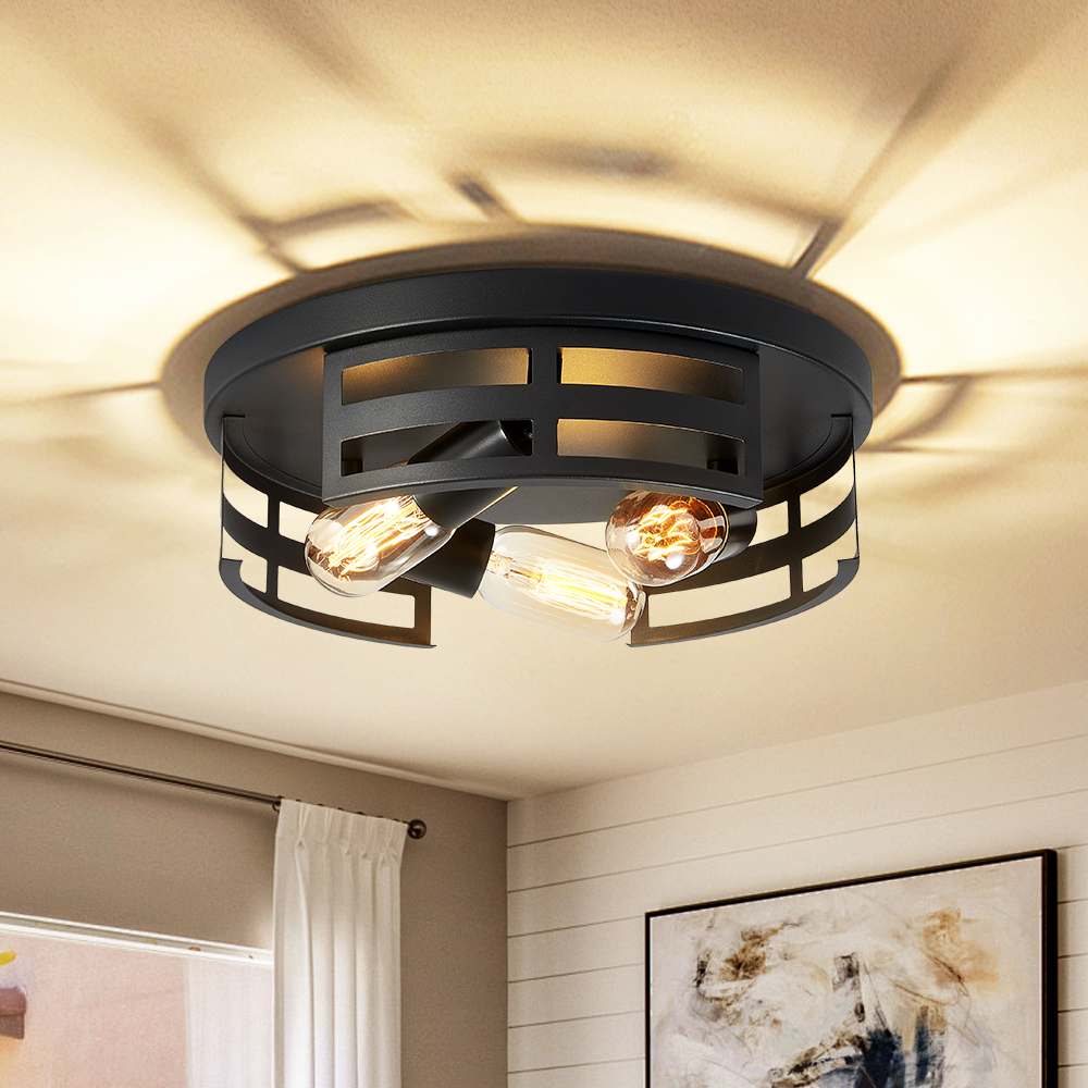 2-Light Black Flush Mount Ceiling Light Fixture,13 In Light Fixtures Ceiling Mount For Hallway,Hall,Kitchen,Farmhouse 2 Pack No Bulbs