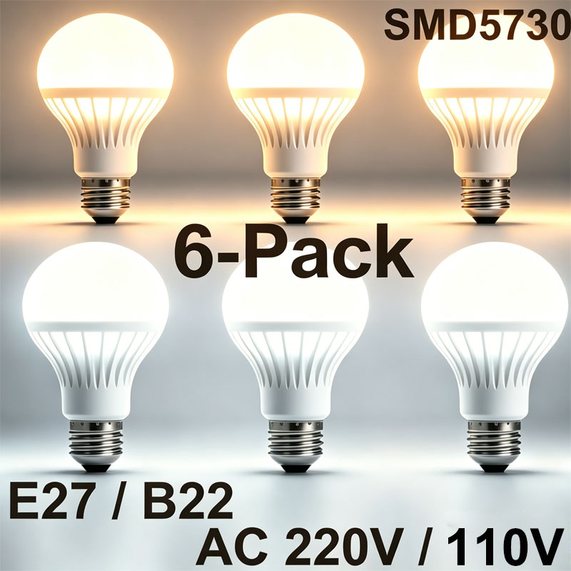 6-Pack Hot Sale LED Bulbs E27xB22,110Vx220V Universal, Ultra Bright, Energy-Saving, No Flicker, Eye-Care, Long Lifespan, Perfect For HomexOfficeX Commercial Use, Global Bestseller, Fast Shipping, Prem