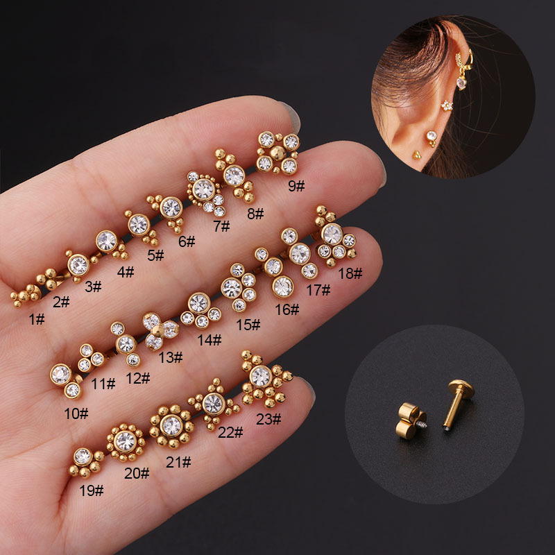16G Pure Stainless Steel Diamond Inner Tooth Lip Ear Nail