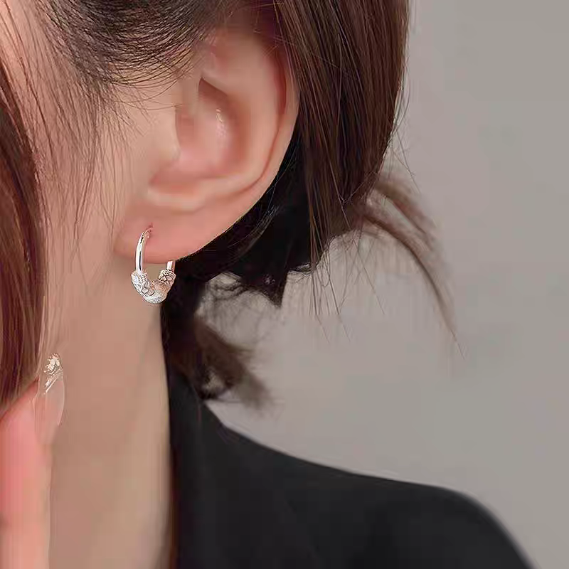 1 Pair 999 Sterling Silver Matte Bead Hoop Earrings, Retro Lucky Style, Perfect For Daily Wear And Valentine's Gift