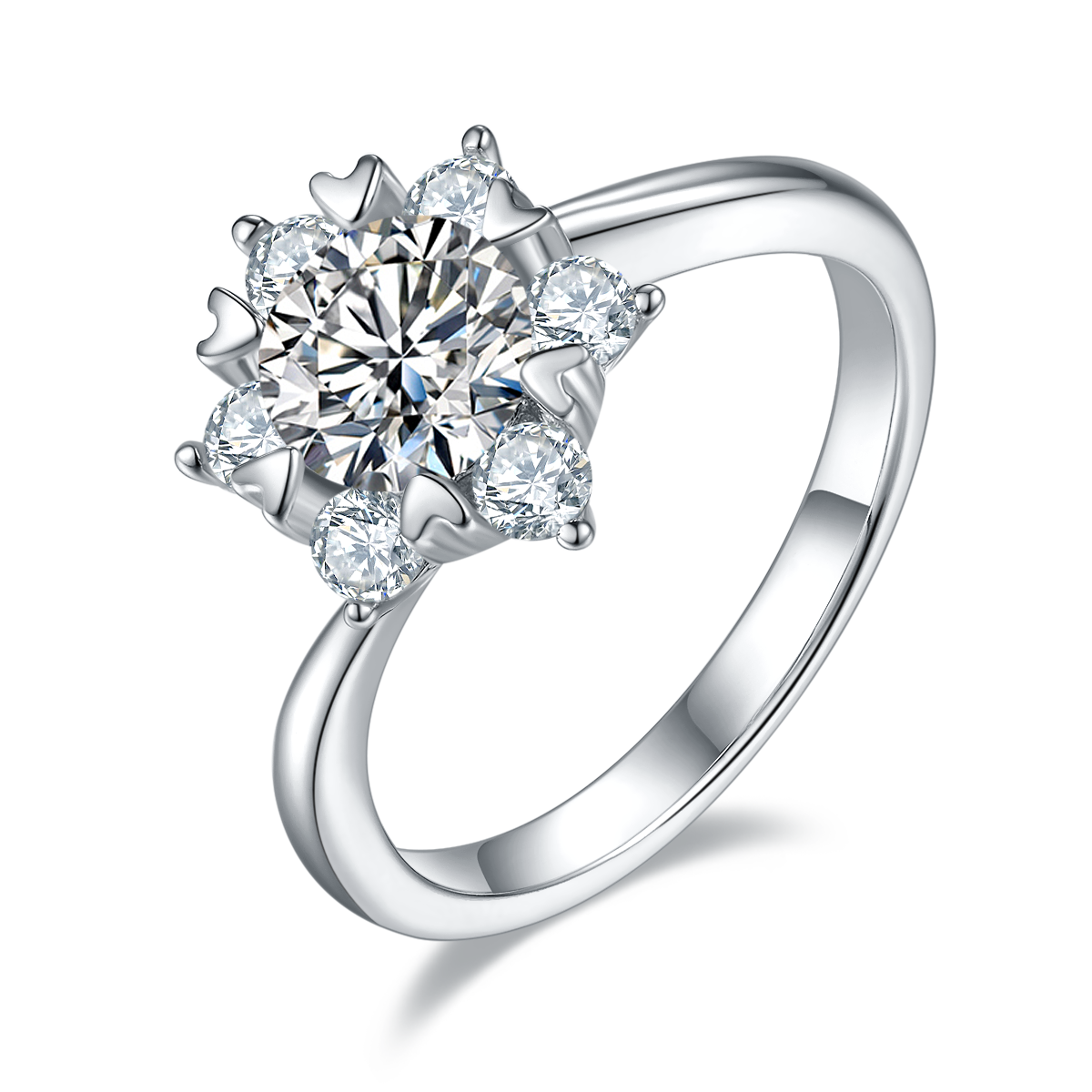 1-carat Luxury And Fashionable Light Luxury Jewelry Silver Ring Set With Top-quality Moissanite, S925 Silver Plated Platinum