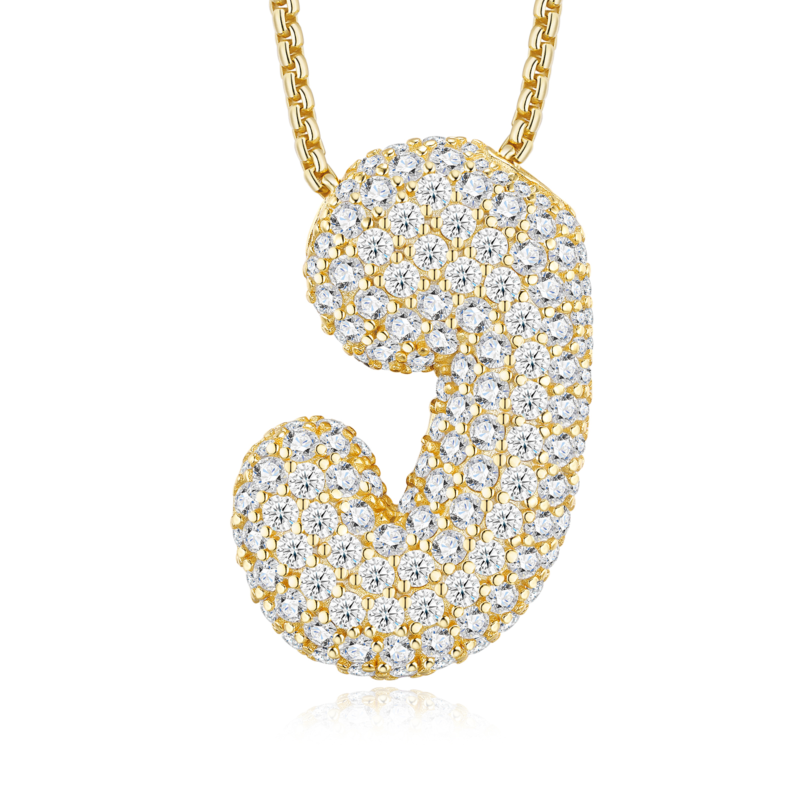 11.91g S925 Gold Plated Bubble Letter Initial Necklace For Women D Color VVS1 Moissanite Pendant With GRA Certificate, Heavy Solid Personalized Jewelry Gift Box Set A-Z