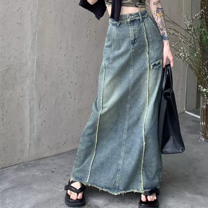 American Design Sense Niche Slimming Skirt Retro Burr Washed Overalls