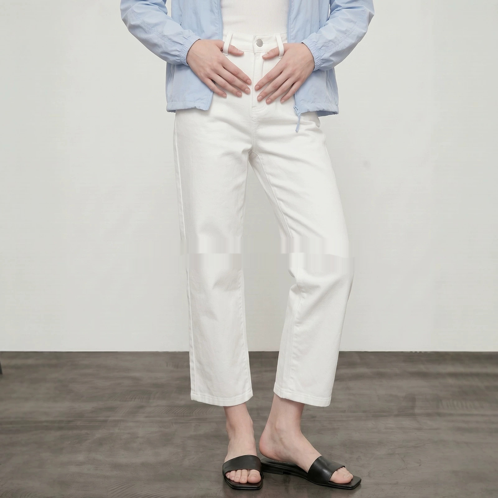 98-length Wide-leg White Straight-leg Casual Workwear Jeans