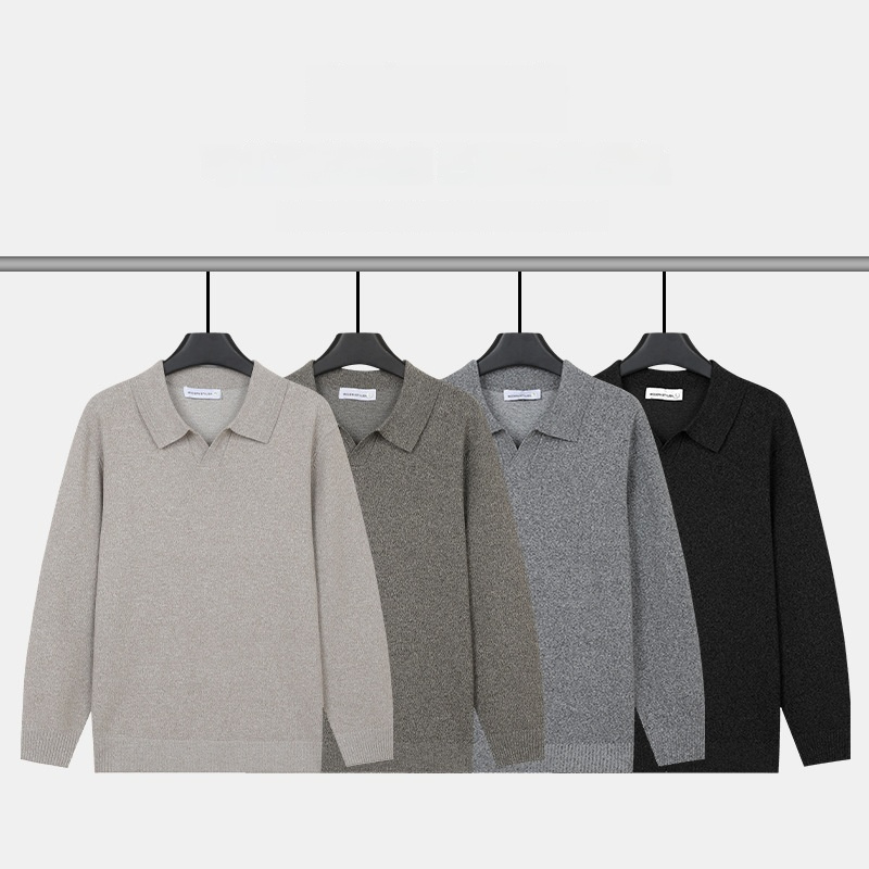 Mens V-neck Knitted Sweater Warm Long-sleeve Pullover