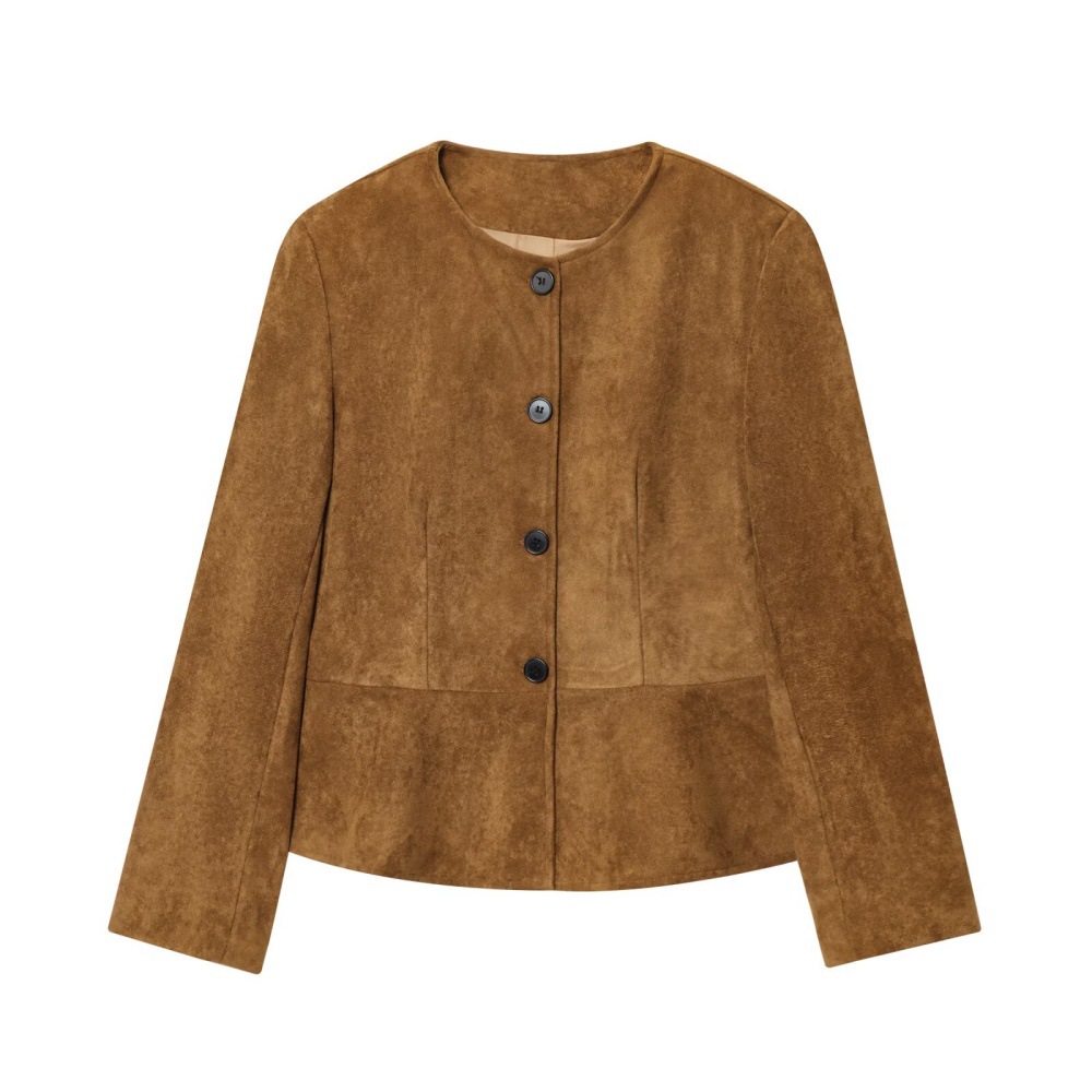 Womens Crew-Neck Long-Sleeve A-Line Hem Jacket Coat