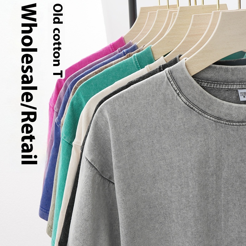 230g Street Retro Trendy Brand Loose Drop-shoulder Men's And Women's Cotton Washed T-shirt