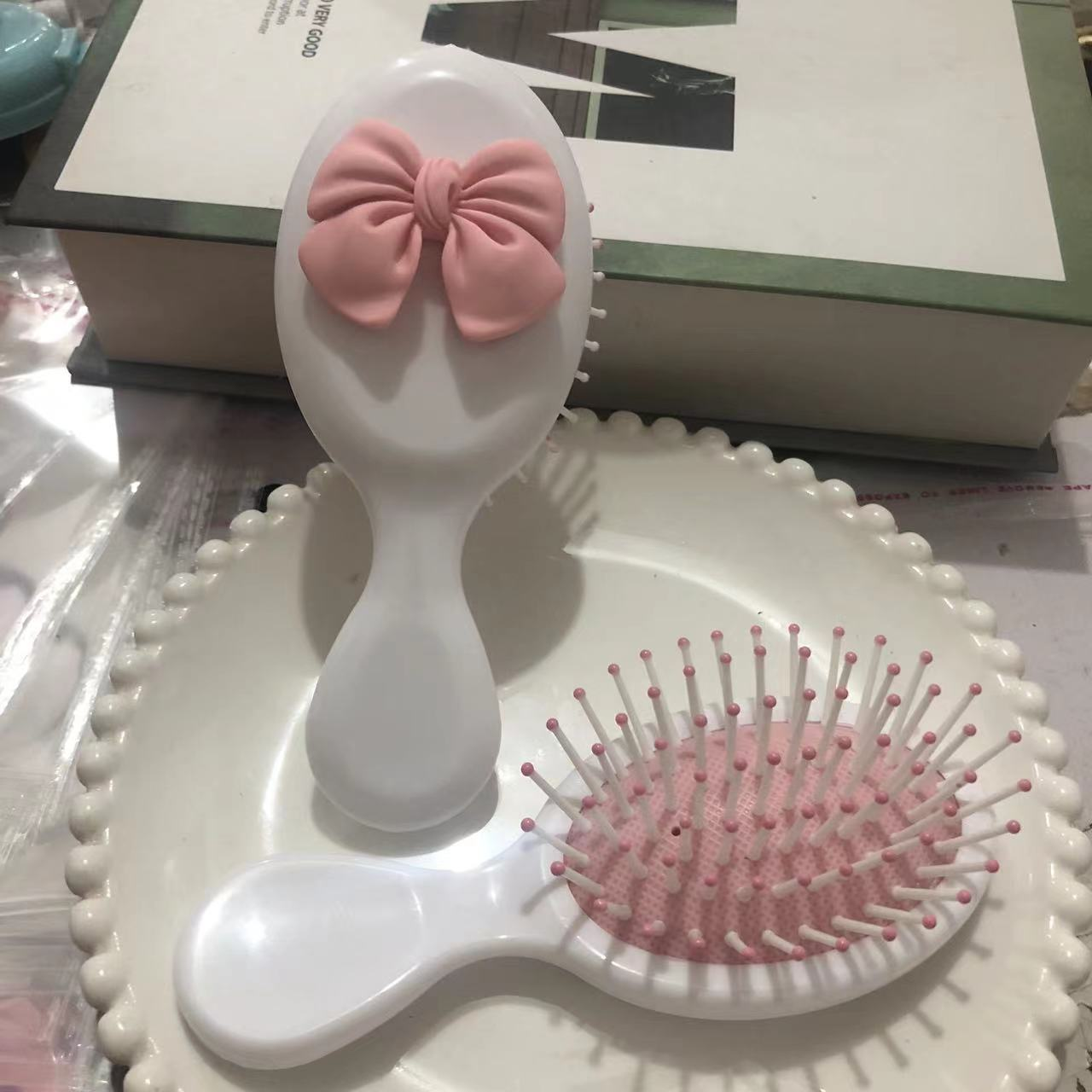 Bow hair comb-handle-white-ABS-1