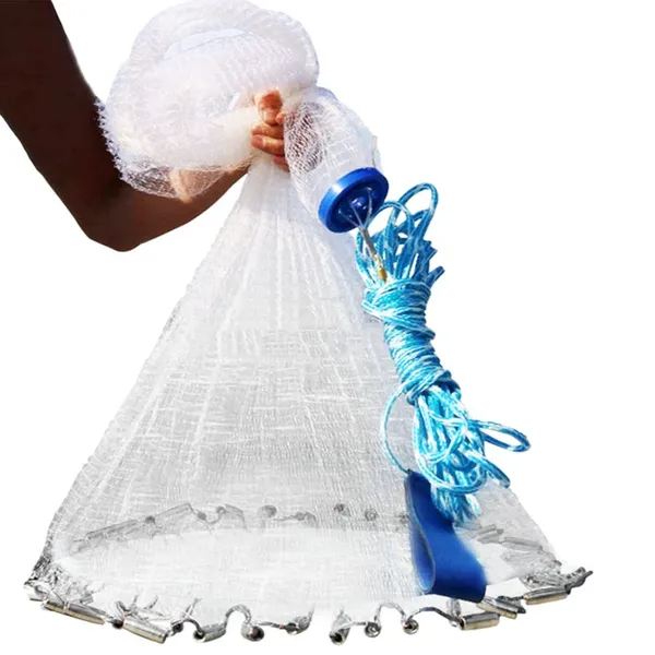 Fishing Cast Net Bait Trap Easy Throw Heavy Duty Hand Cast Net With Chain Sinker Bottom Spread