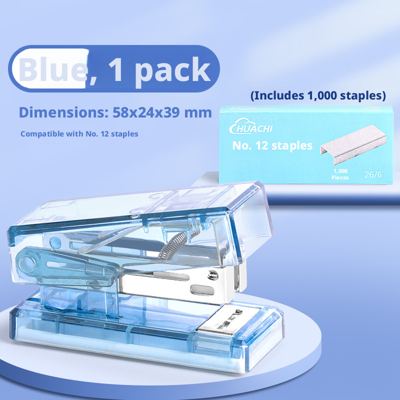 Mini transparent color stapler-blue-1 piece +1 box of staples sent