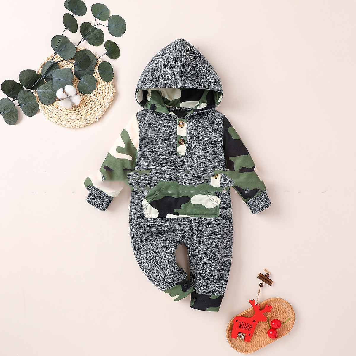 3-color long-sleeved hooded romper