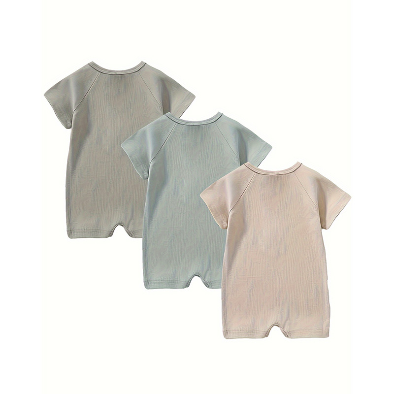 3-Pack Baby Boys One-Piece Romper Set, Long Sleeve Ribbed Button Jumpsuit