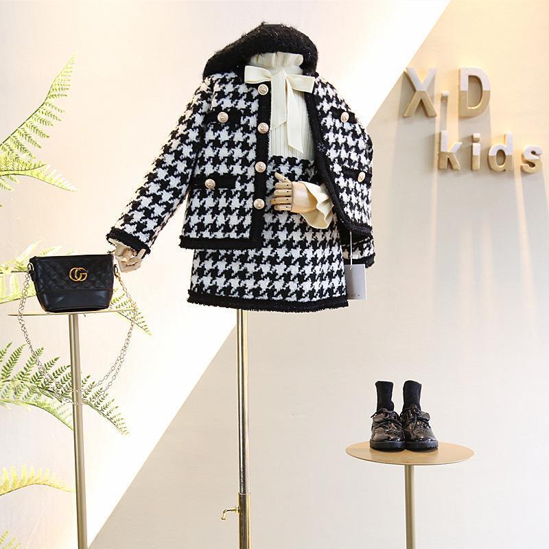 Autumn And Winter Clothes, Western Style, European And American Style Girls' Casual Suit, Girl's Small Fragrance Style Sub-Coat And Short Skirt Two-Piece Set