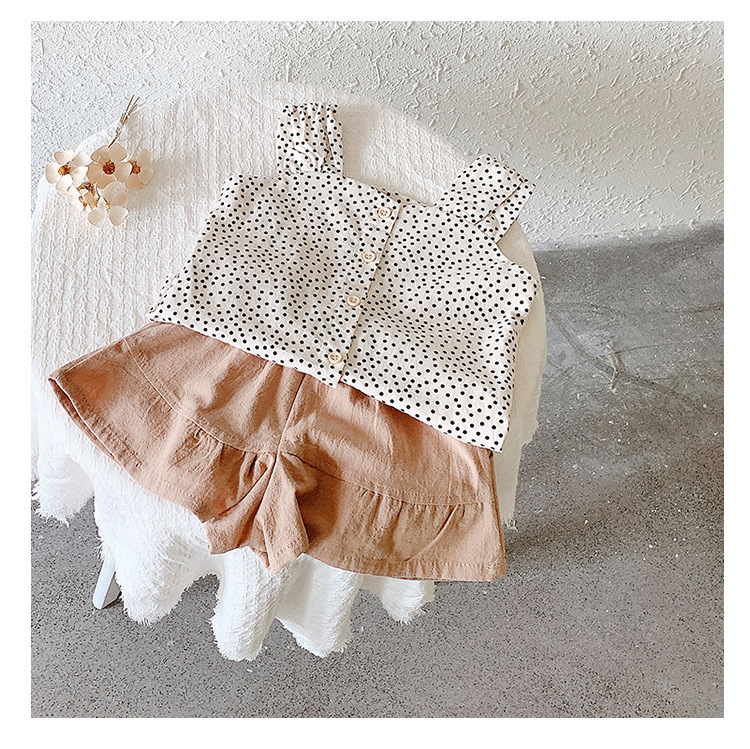 Wave Point Single Breasted Set Trendy Children''S Baby Korean Two Piece Sling Set