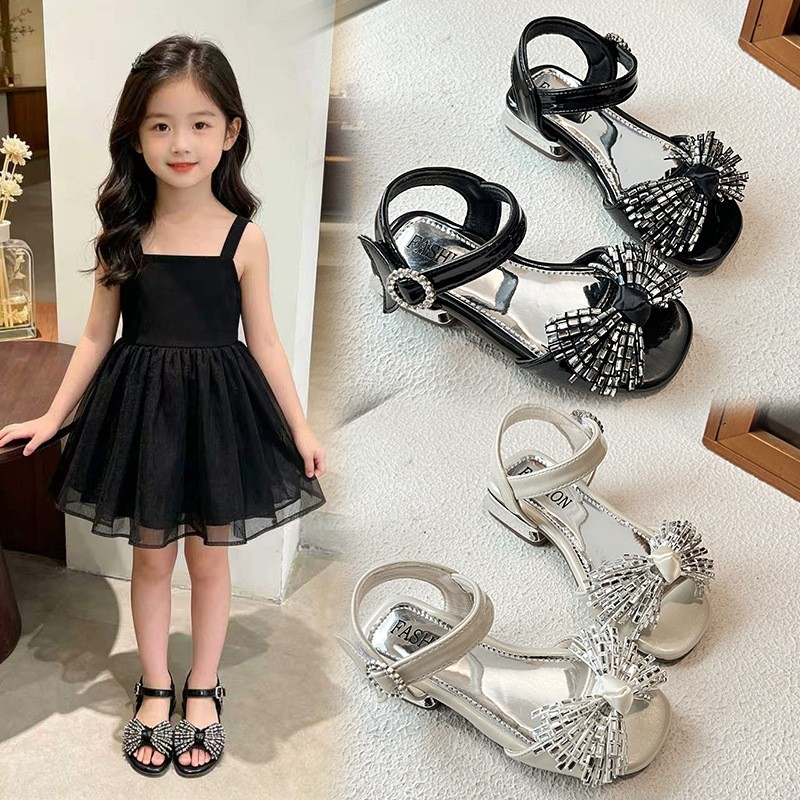 2026 Spring New Girls High Heel Sandals, One Strap Buckle Thick Block Heel Elegant Dress Sandals For Little Girls