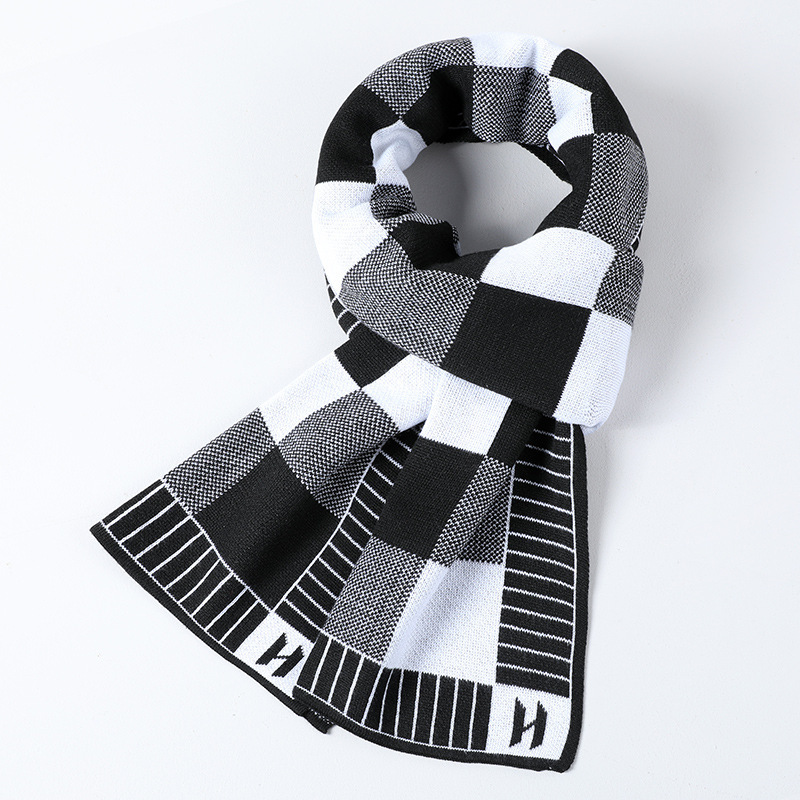 Cashmere Plaid Long Men's Scarf With Neck