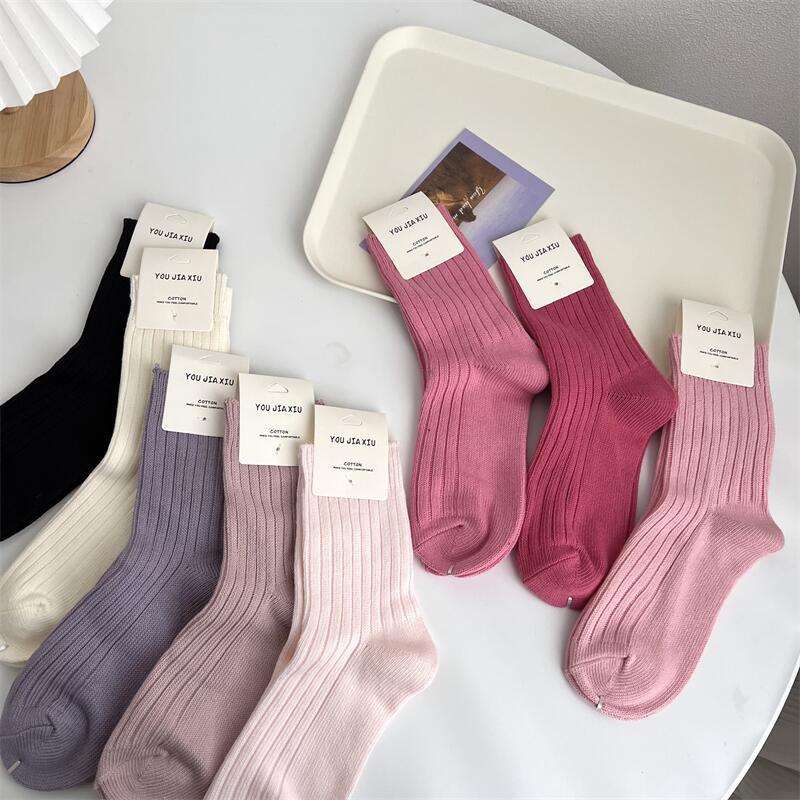 All-matching Ins Trendy Solid Color Pile Style Cute Mid-calf Length Socks