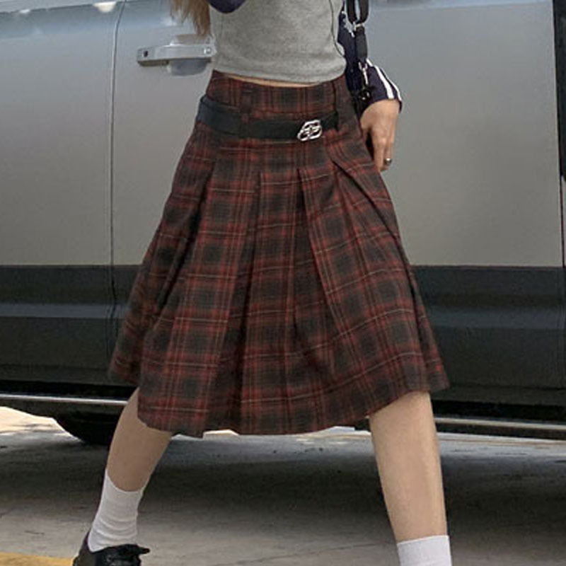 A- Line Plaid Skirt Women's High Waist Design Sense