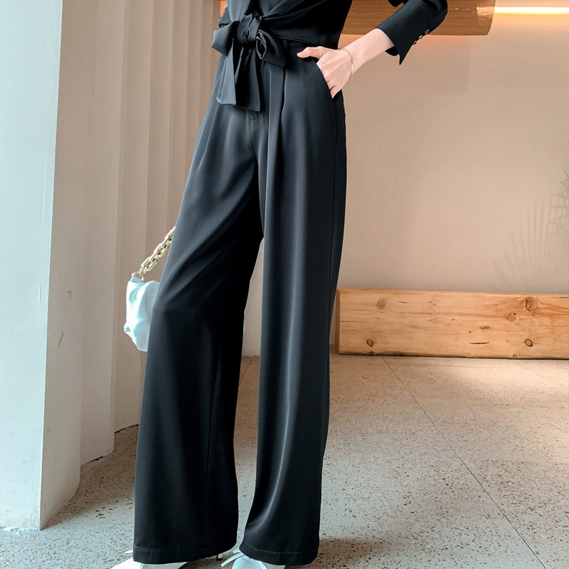 Acetate Satin Wide-Leg Pants Drape Satin Loose-Fitting Long Mopping Pants