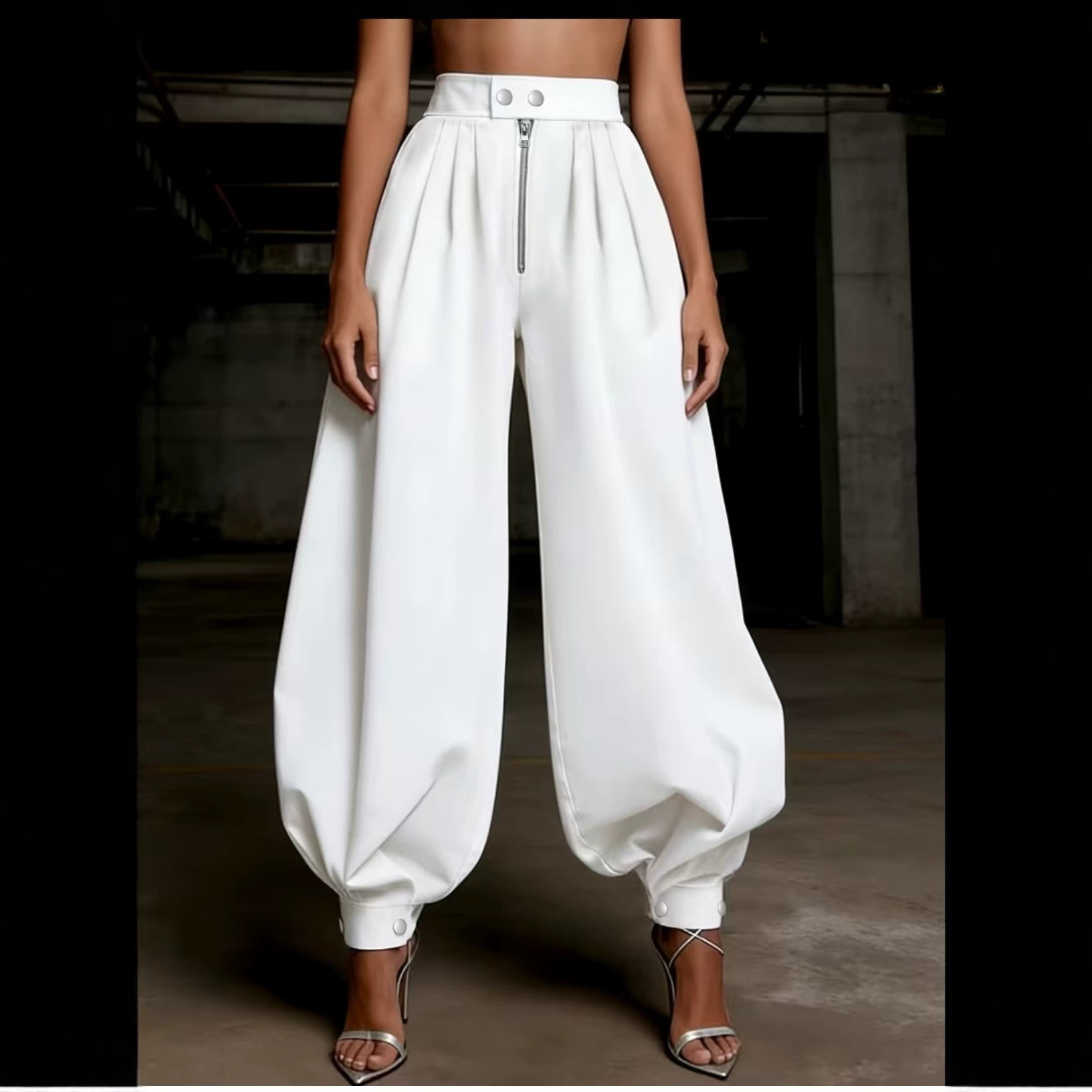 High-waisted Solid-color Fashionable Versatile Wide-leg Jogger Pants
