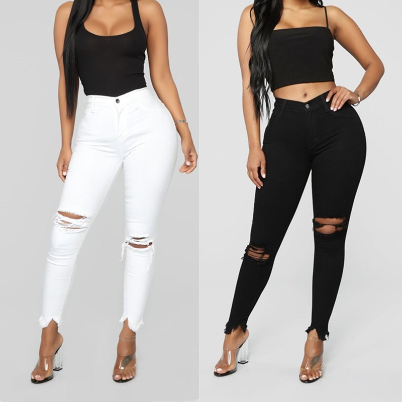 AliExpress ripped solid denim long pants