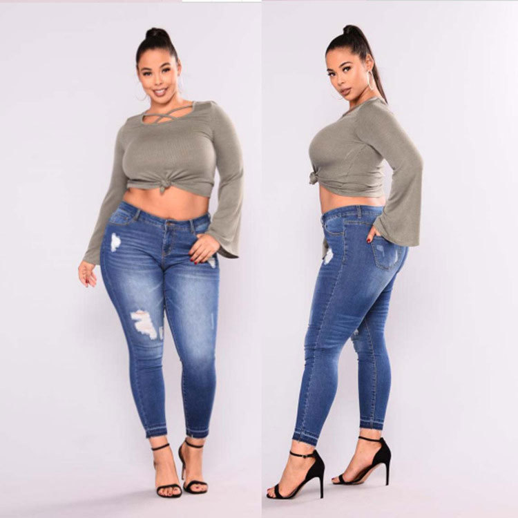 Add Fertilizer To Increase High Elasticity Ripped Jeans