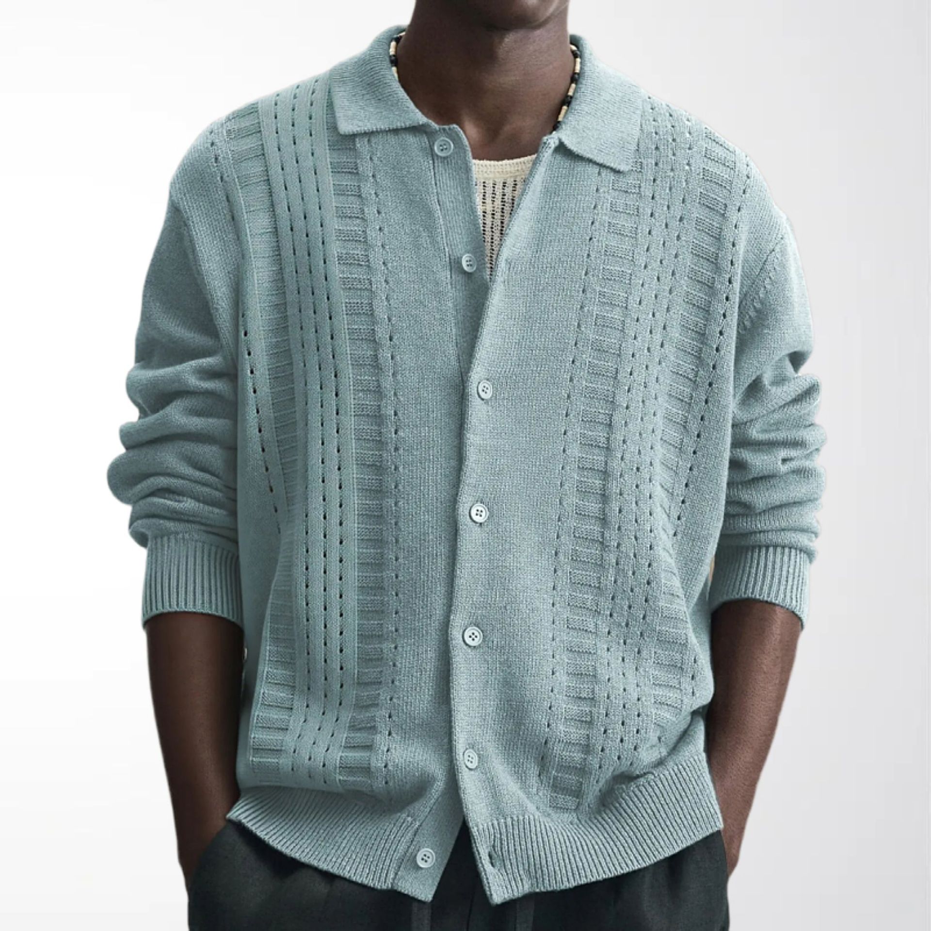 Mens Casual Knitted Cardigan Long-sleeve Sweater
