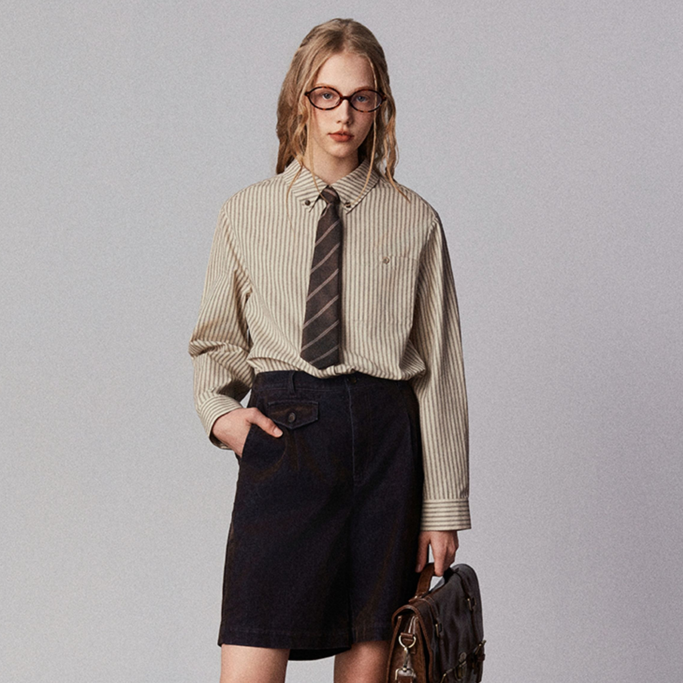 American Retro Casual Fashion Classic Embroidered Lapel Cotton Striped Shirt For Women