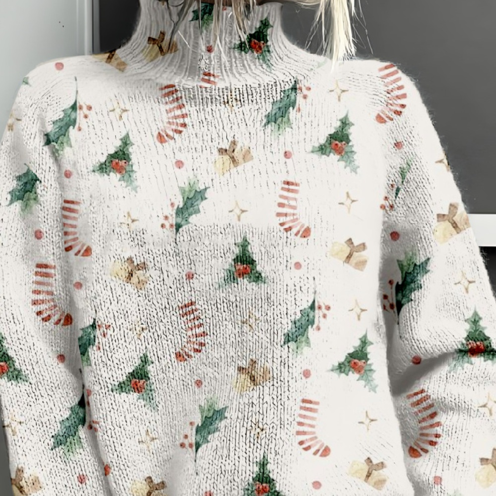 3D Color Matching Printed Turtleneck Long-sleeved Sweater